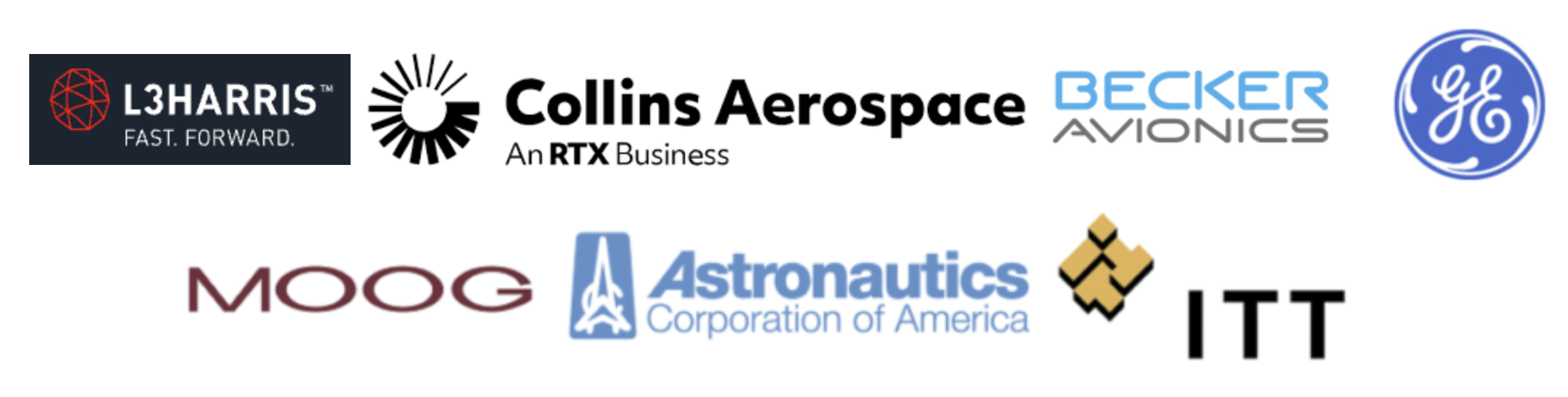 Extant Aerospace partners including L3Harris, Collins Aerospace, Becker, GE, Moog, Astronautics, and ITT